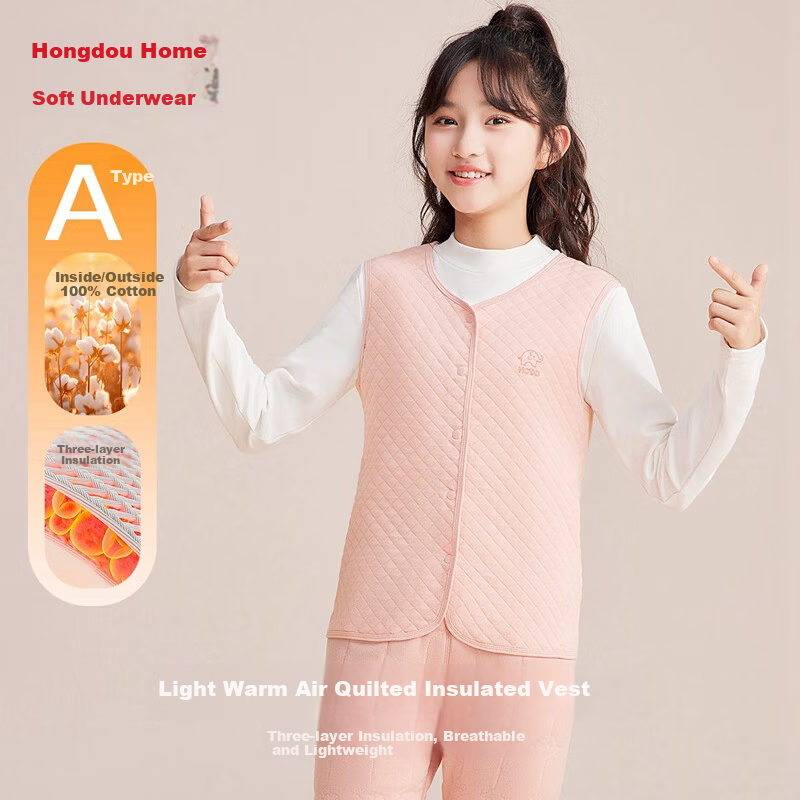 Hodohome Kids Warm Vest Girls A-Class Pure Cotton Three-Layer Quilted Thickened Air Layer Sleeveless Jacket Vest 370 140