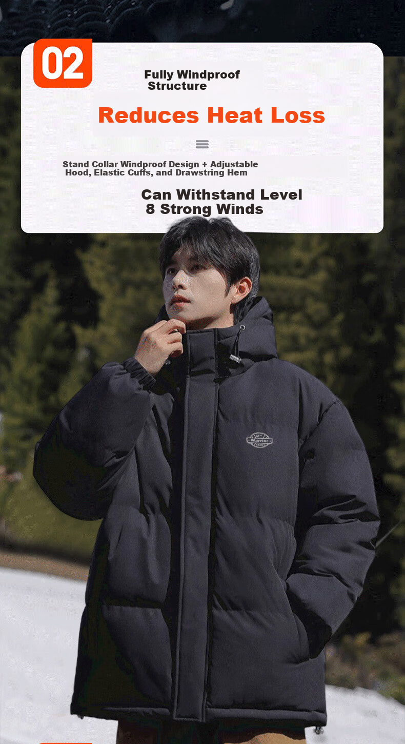Warrior Men's Winter Hooded Thickened Cotton Jacket Cold-Resistant Warm Cotton Coat New Year Battle Robe Puffer Jacket 6