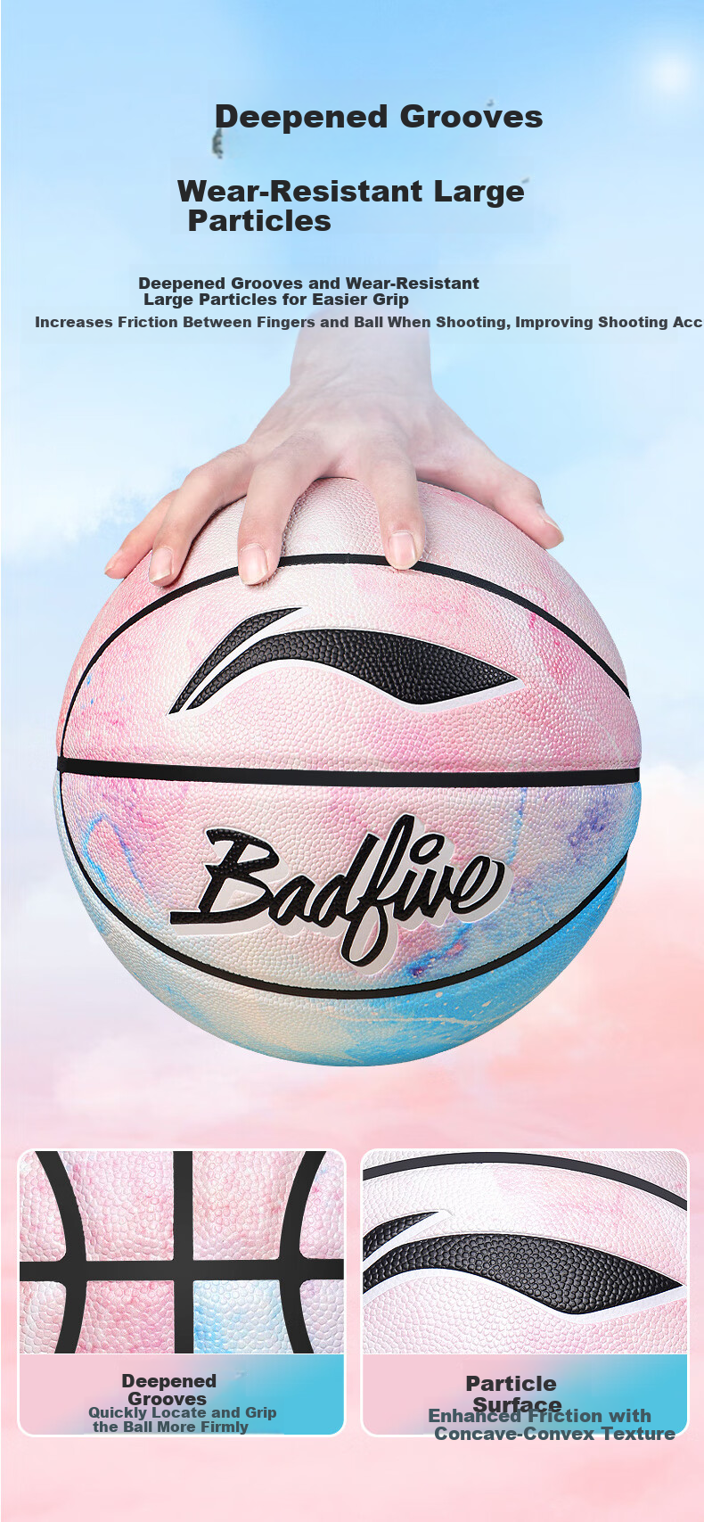 Li-Ning Basketball Adult Size 7 for Ages 12-18 Junior High School Indoor Outdoor Professional Game Ball Boys Gift 8