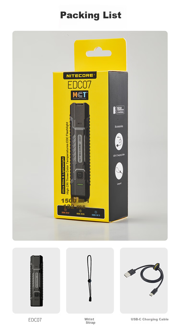 NITECORE EDC07 Slim Portable Outdoor Flashlight Three-Color Temperature Work Light 13