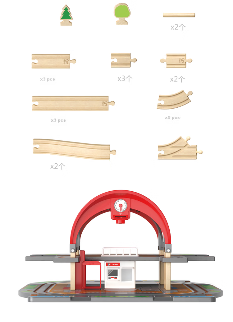 Hape (Germany) Children's Early Education Toy Train Track Sound and Light Deluxe City Train Station Gift for Boys and Girls E3725 5