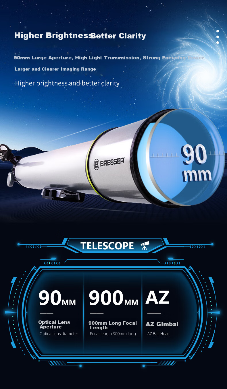 Bresser Professional High-Power HD Astronomy Telescope for Kids Boys Girls Beginner Stargazing Gift 3