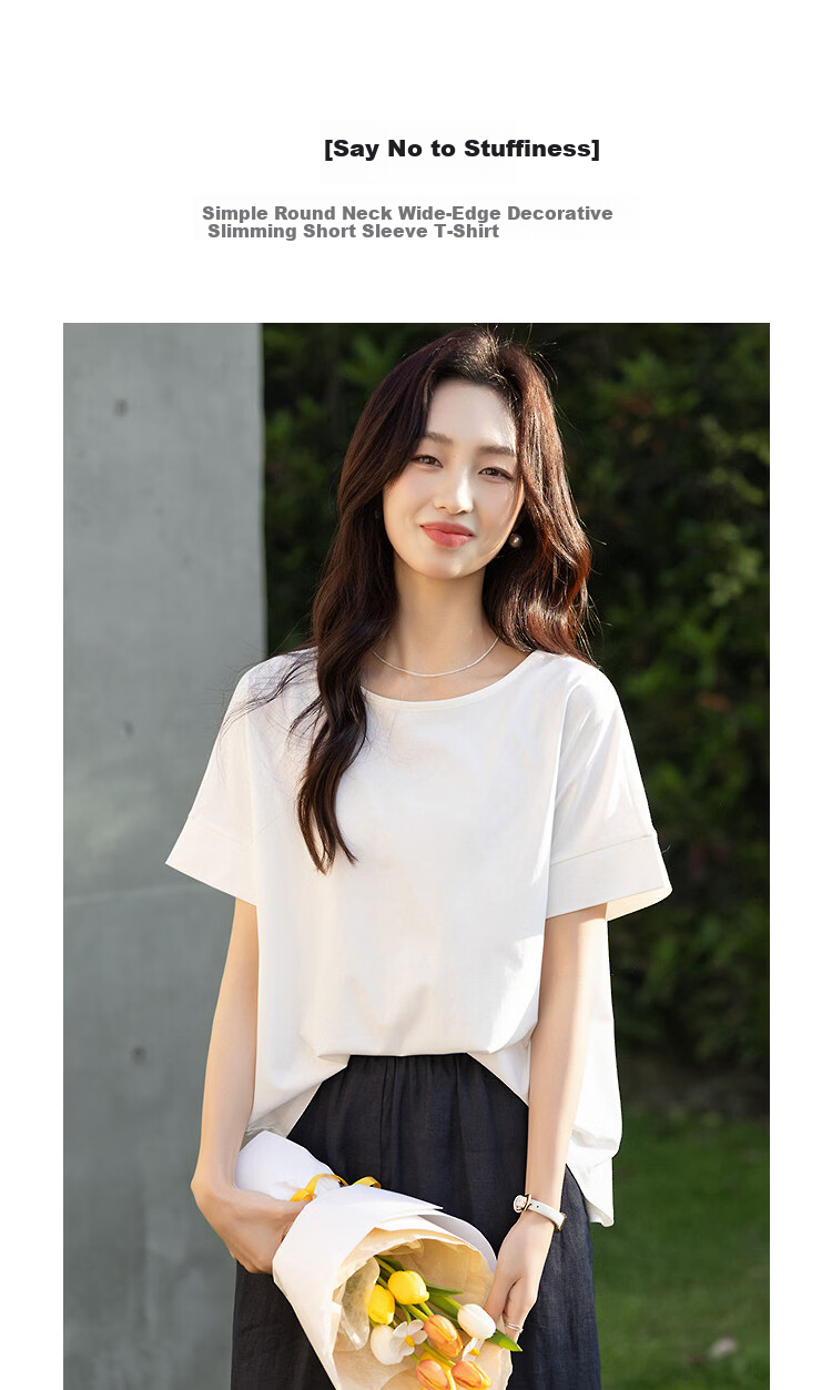 Demana [Cool Sorona] Summer Refreshing Non-Sticky Wide Neckline Decorative Short Sleeve Slim Fit T-Shirt for Women Premium Feel 3