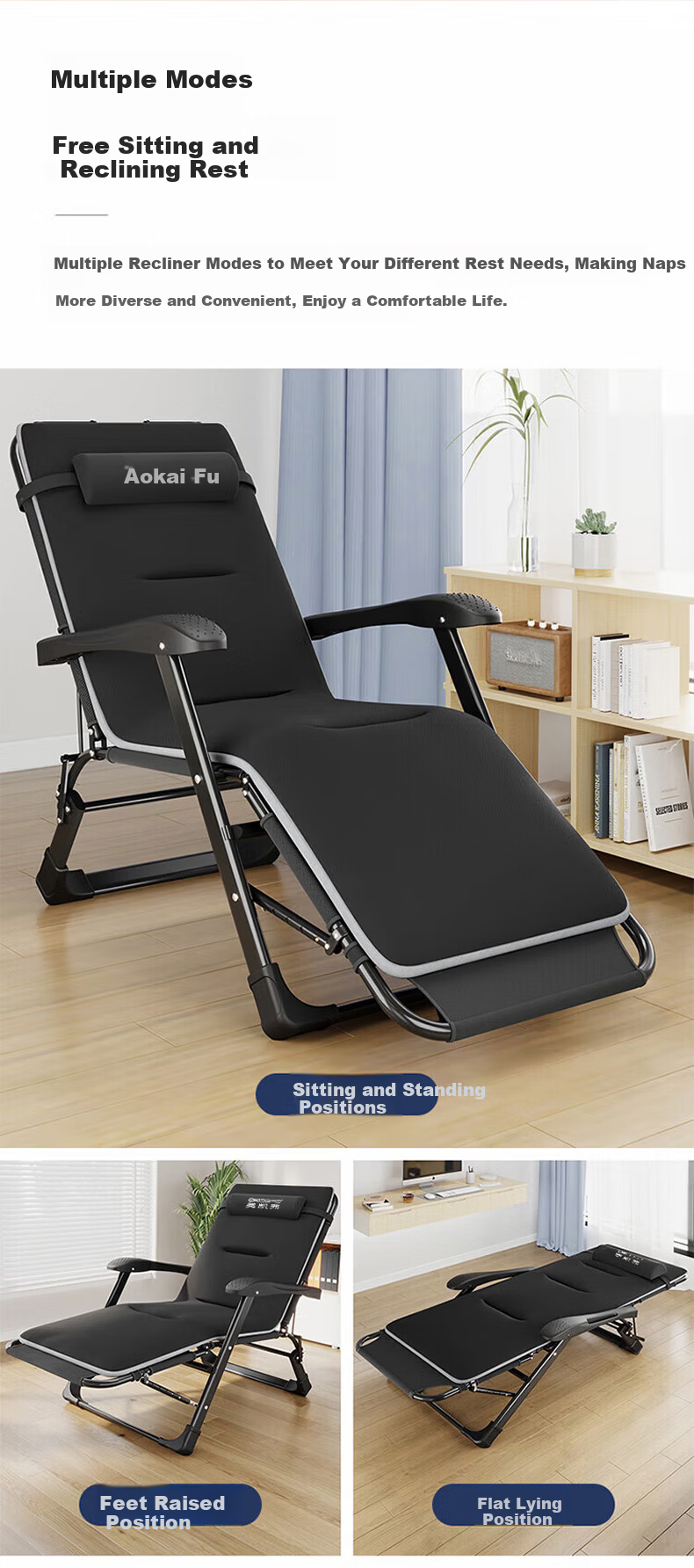 OKeefe Folding Bed Recliner Single Office Nap Bed Folding Chair Nap Chair Camp Bed Nap Sleeping Bed Sit and Lie 5