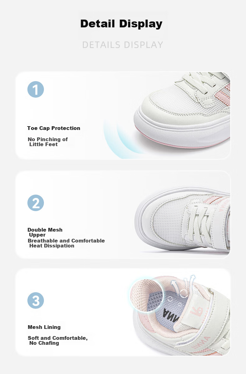 ANNIL Girls White Sneakers Sports Shoes New Spring Breathable Mesh Children's White Casual Skate Shoes 4211 White Size 28 9