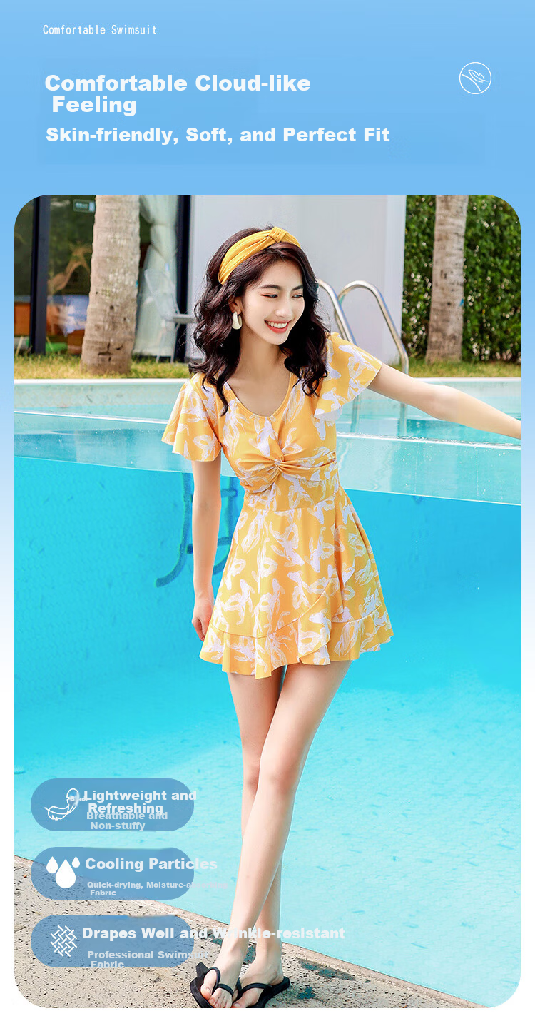 Xtep Women's Swimsuit Slimming Tummy Control Fairy Style Student Conservative Sun Protection Skirt One-Piece Fashion Hot Spring Vacation Swimwear 2