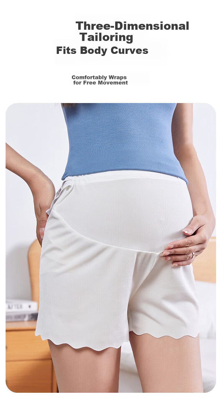 Aibao Pregnancy Maternity Safety Leggings Summer Thin Anti-Exposure Ice Silk Shorts High Waist Adjustable Skin+White L Size M440 5