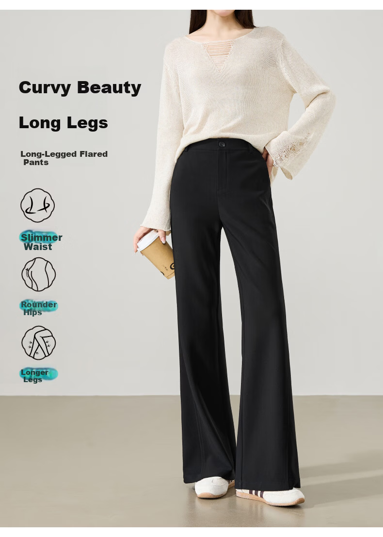 ESE-Y Women's Spring 2026 Slim Fit Stretch Office Flared Trousers Black Size 28 17