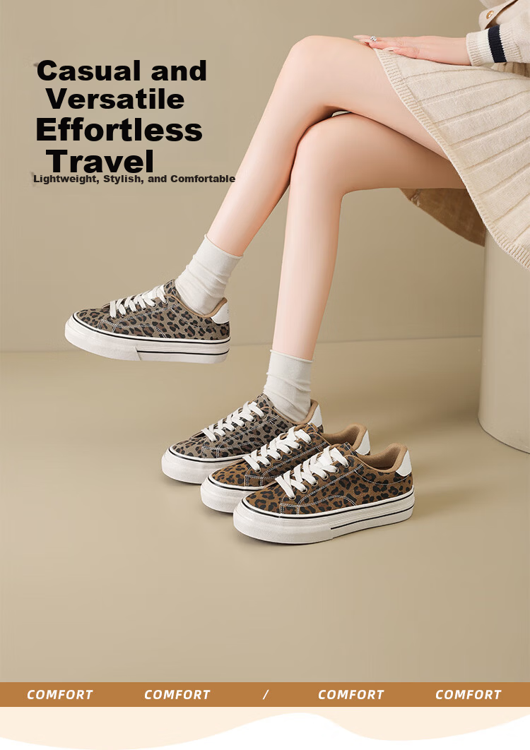 DAPHNE Women's Shoes 2026 Summer New Leopard Print Soft Sole Sneakers Casual Canvas Shoes Brown Size 38 1