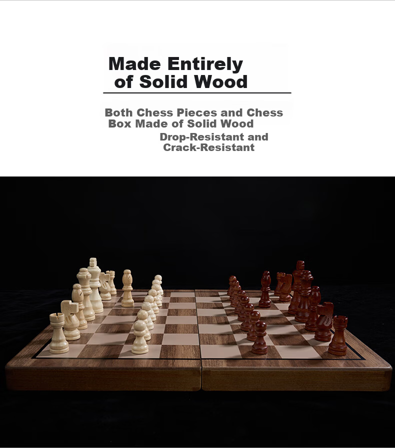Guan Xiao Er Magnetic Foldable Portable Solid Wood Chessboard High-Grade International Chess for Elementary Children Tournament Camping 9