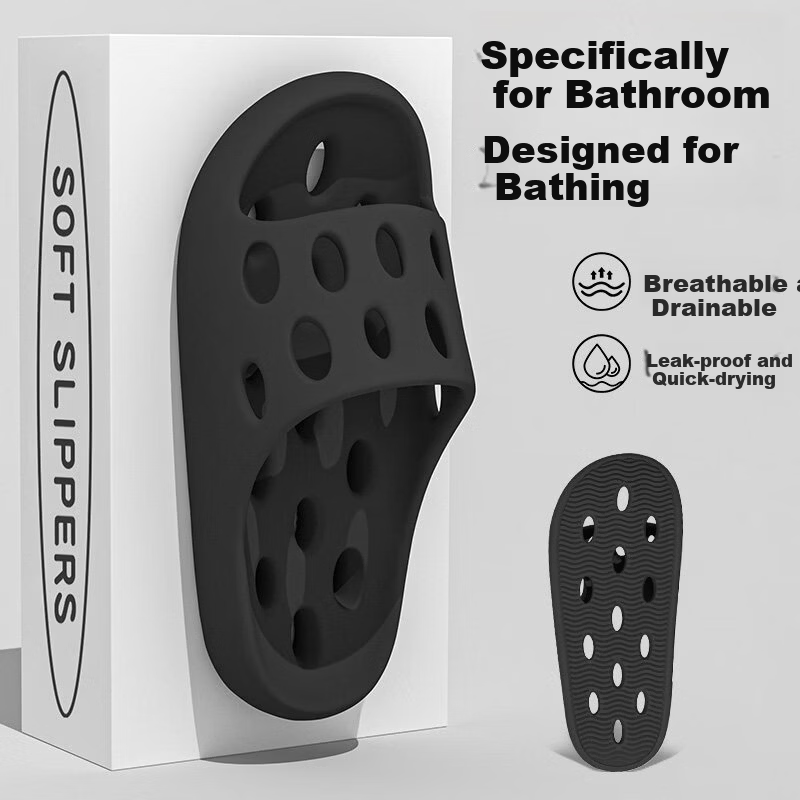 Guoluofi Bathroom Slippers Men Summer Indoor Home Shower Non-slip Hollow Water-draining Thick-soled Cool Slippers Women Black 36-37