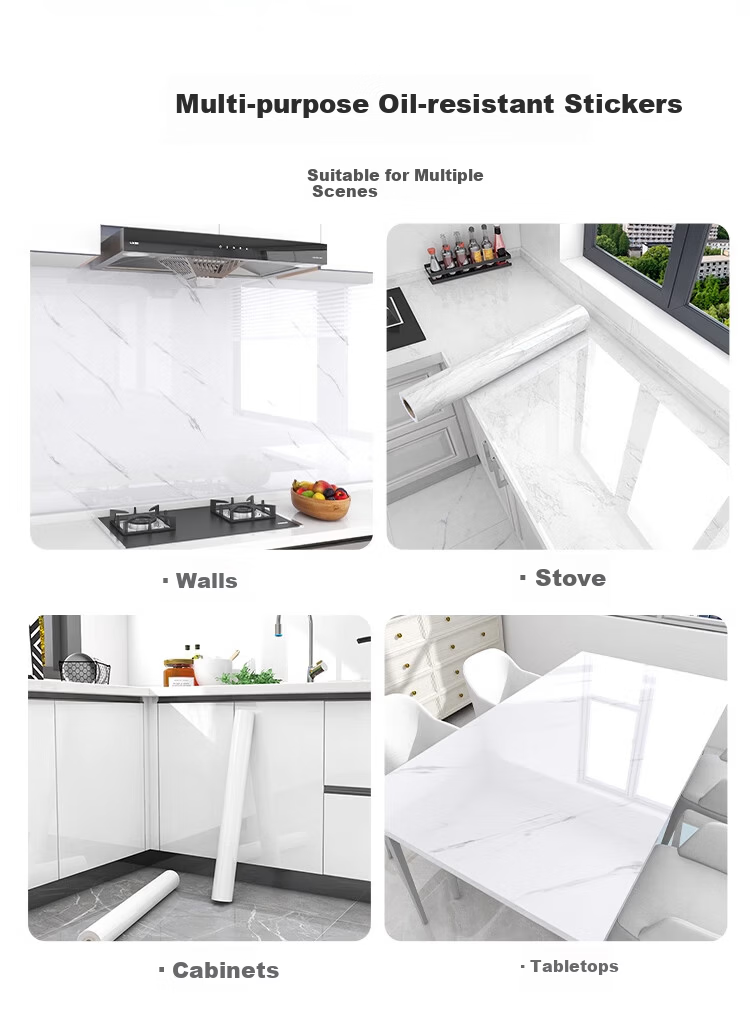 Qinghua Kitchen Oil-Proof Sticker Countertop Protective Film High-Temperature Resistant Wall Sticker Aluminum-Coated Wallpaper Golden White 60x300cm 13