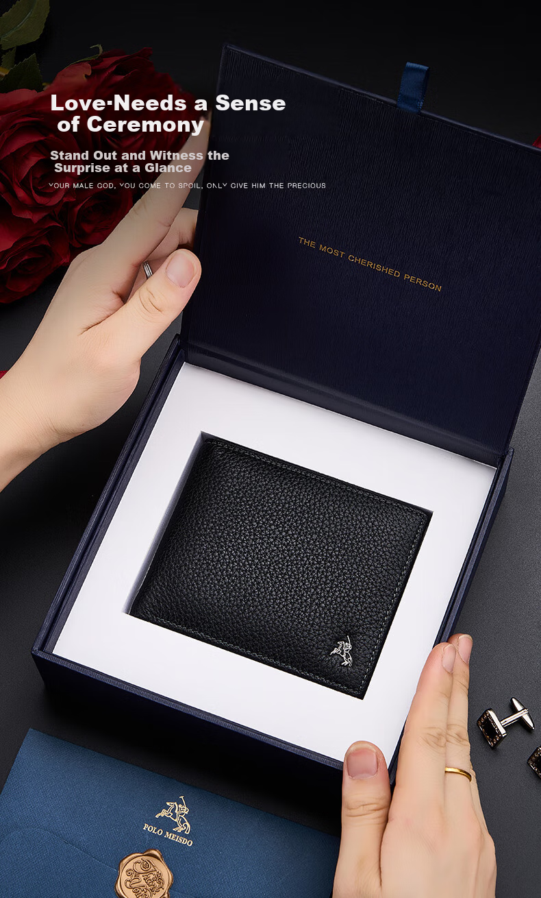 Paolo Mest Men's Genuine Leather Short Wallet Gift Box Practical Birthday Present for Boyfriend Husband Father JD Self-operated 12