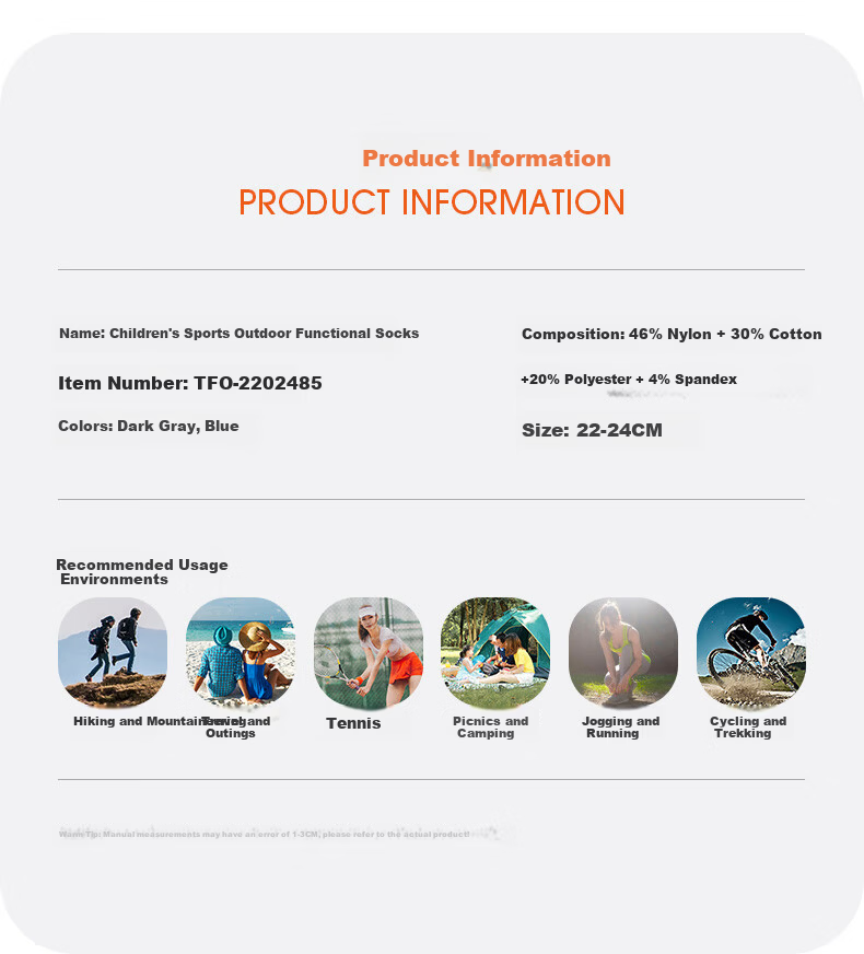 TFO 6th Generation Kids Sports Socks Non-Slip Shock Absorption Outdoor Hiking Mountaineering Socks C2202485 Blue S 5