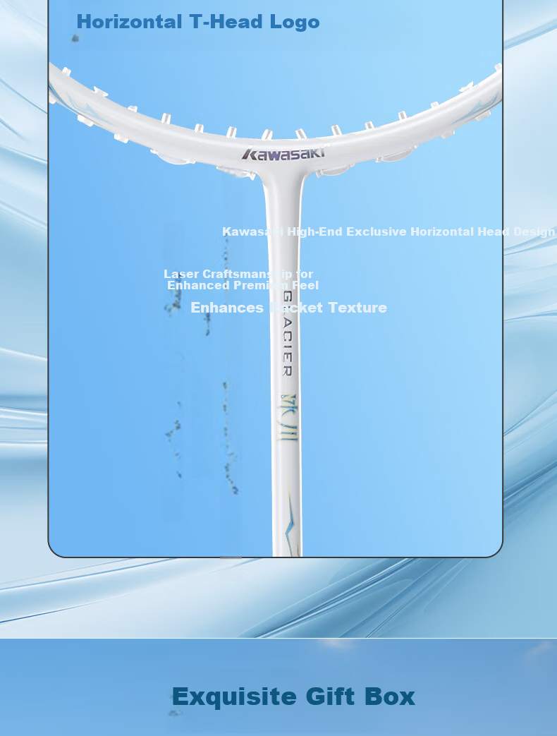 KAWASAKI Glacier Carbon Fiber Ultra-Light 5U Offensive Badminton Racket Single Gift Box Blue 7