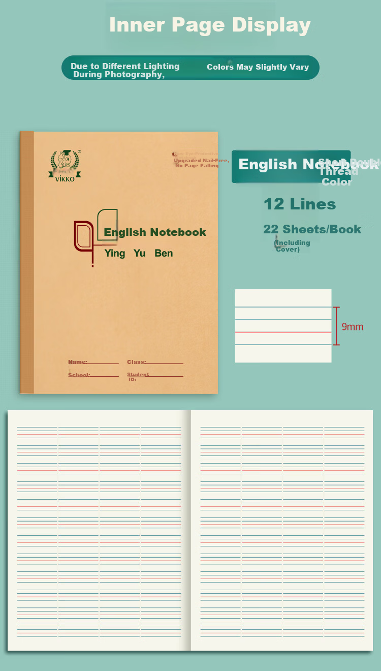 Dolly Doctor 22K 12-Line Two-Color English Notebook Large English Notebook Junior High and Primary School English Notebook Beijing Recommended Homework Book 22K 22 Sheets 5-Pack Back to School Essenti 5