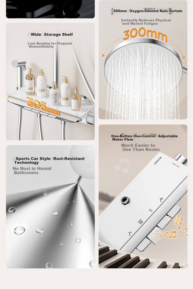 ARROW Shower Set Four-Function Pressurized Keypad Overhead Shower Complete Set 4