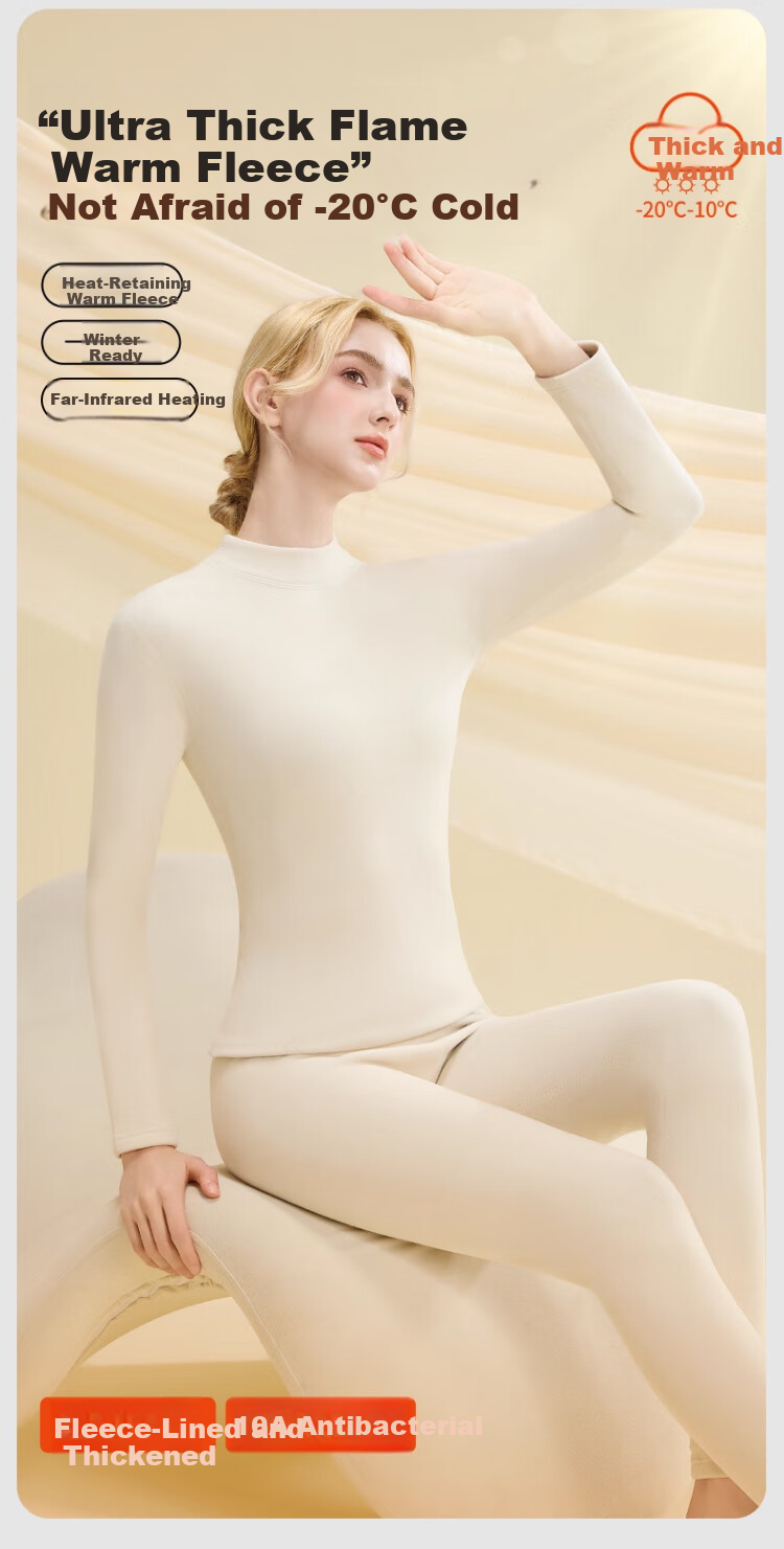 LangSha Women's Thermal Underwear Set, Half Turtleneck, Fleece-Lined, Thickened, Ultra-Soft 10A Antibacterial German Velvet Heat Retaining Autumn Top and Bottom 1