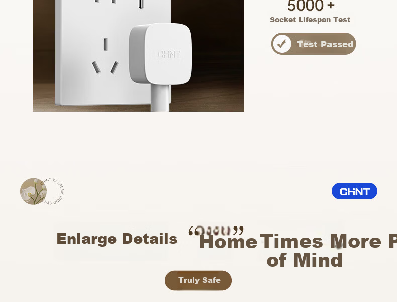 CHNT Switch Socket No-Paint Cream Style Large Panel Concealed Socket X1M Four-Hole Socket Rhombus White 18