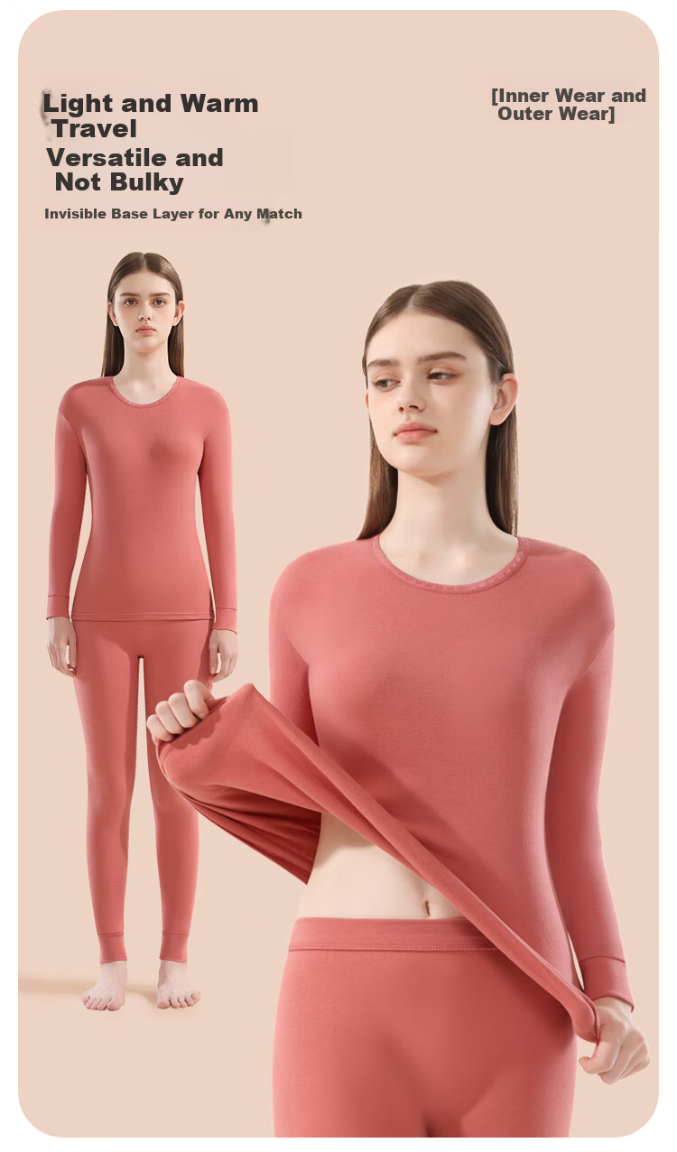Miiow Women's Thermal Underwear Pure Cotton Combed Autumn Top and Bottom Slim Fit High Elastic Comfortable Body Shaping New Sakura Pink XL 8