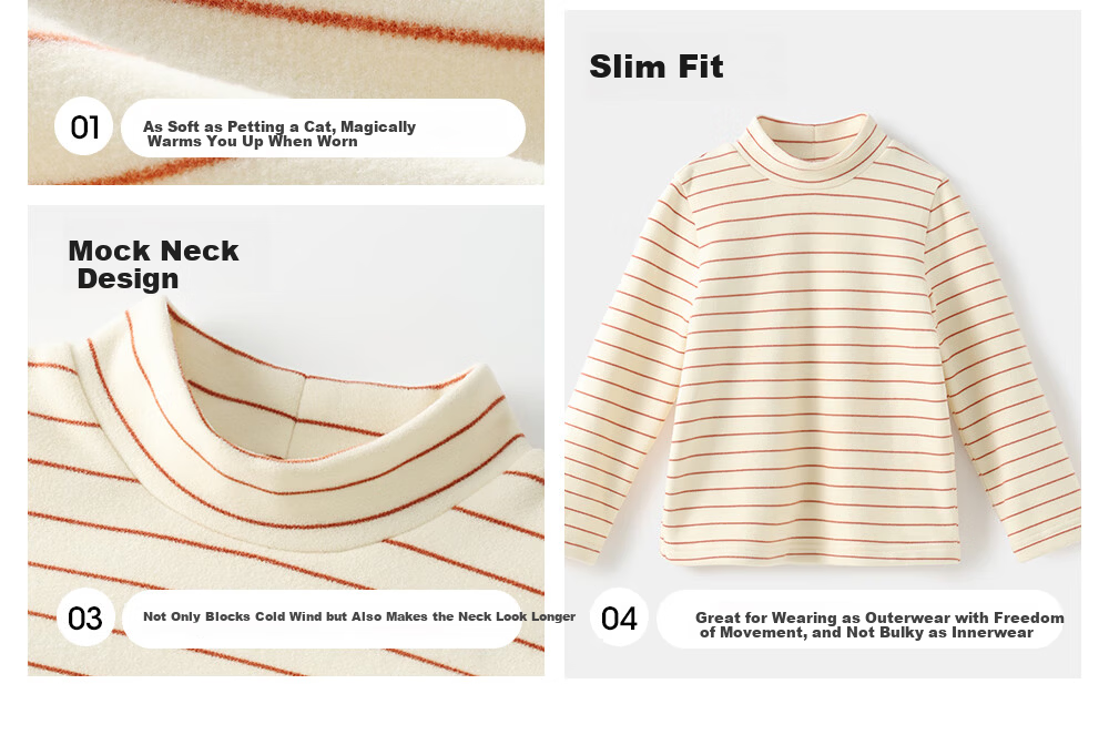 Beitais Kids Long Sleeve T-Shirt Spring and Autumn New Striped Boys and Girls Baby Mid-Neck Cotton Base Shirt 7