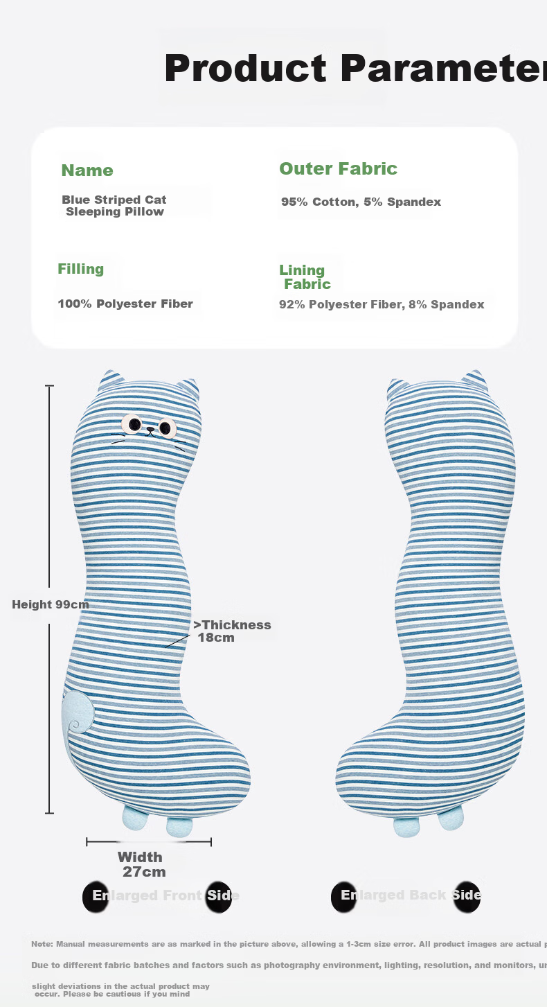 Legua Sleeping Body Pillow Bed-Length Long Pillow Striped Blue Cat Sleeping Companion Doll Side Sleep Leg Hug Pillow Kids Gift 16