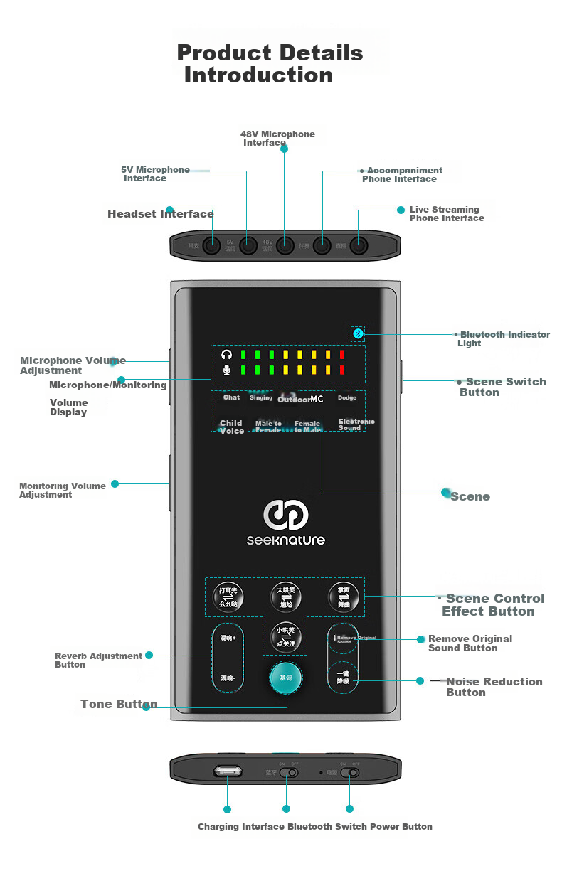 Seeknature BoBa 2nd Gen LIVE Sound Card Condenser Microphone Kit for Mobile Live Streaming, PC, TikTok, Kuaishou, Universal Host Singing, Karaoke, Recording, Full Live Streaming Equipment Set Micropho 12