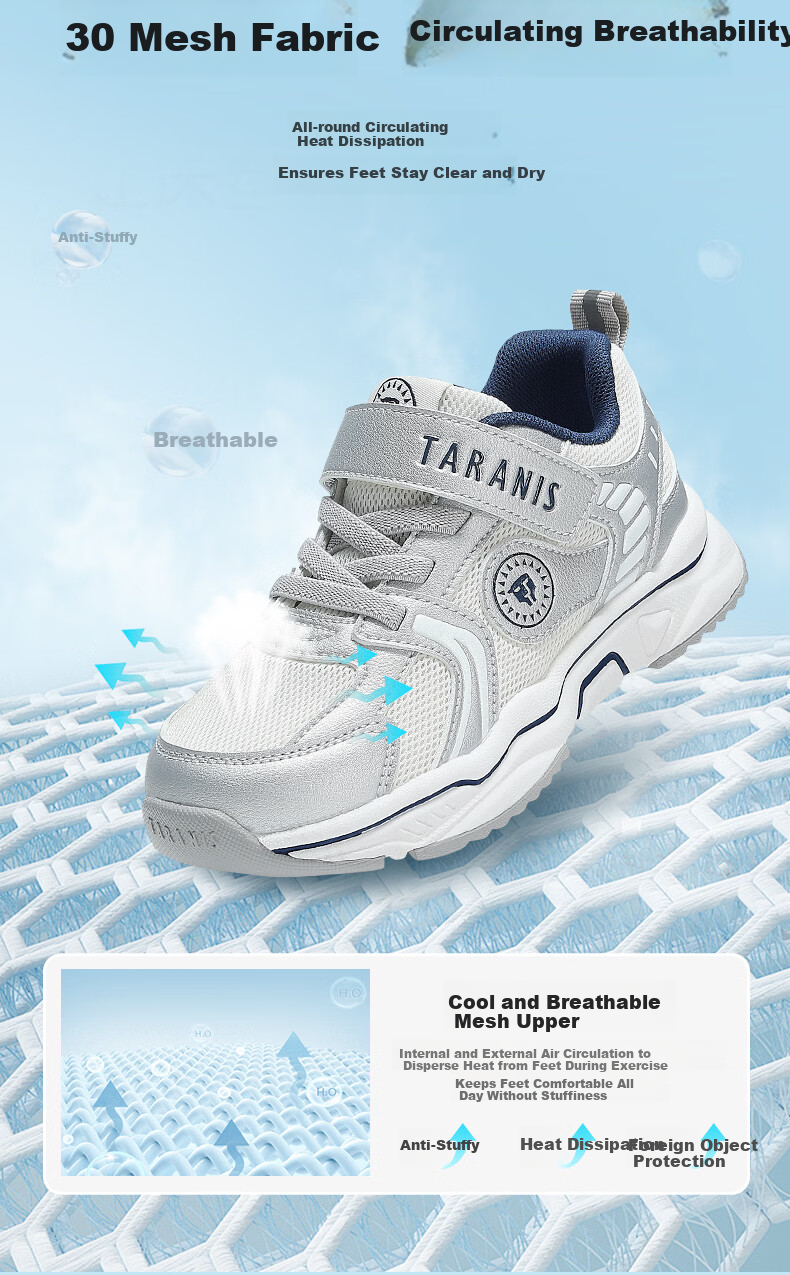 TARANIS Spring Kids Sports Shoes Unisex Lightweight Non-Slip Dad Sneakers Silver/Purple (Single Mesh) Size 29 3
