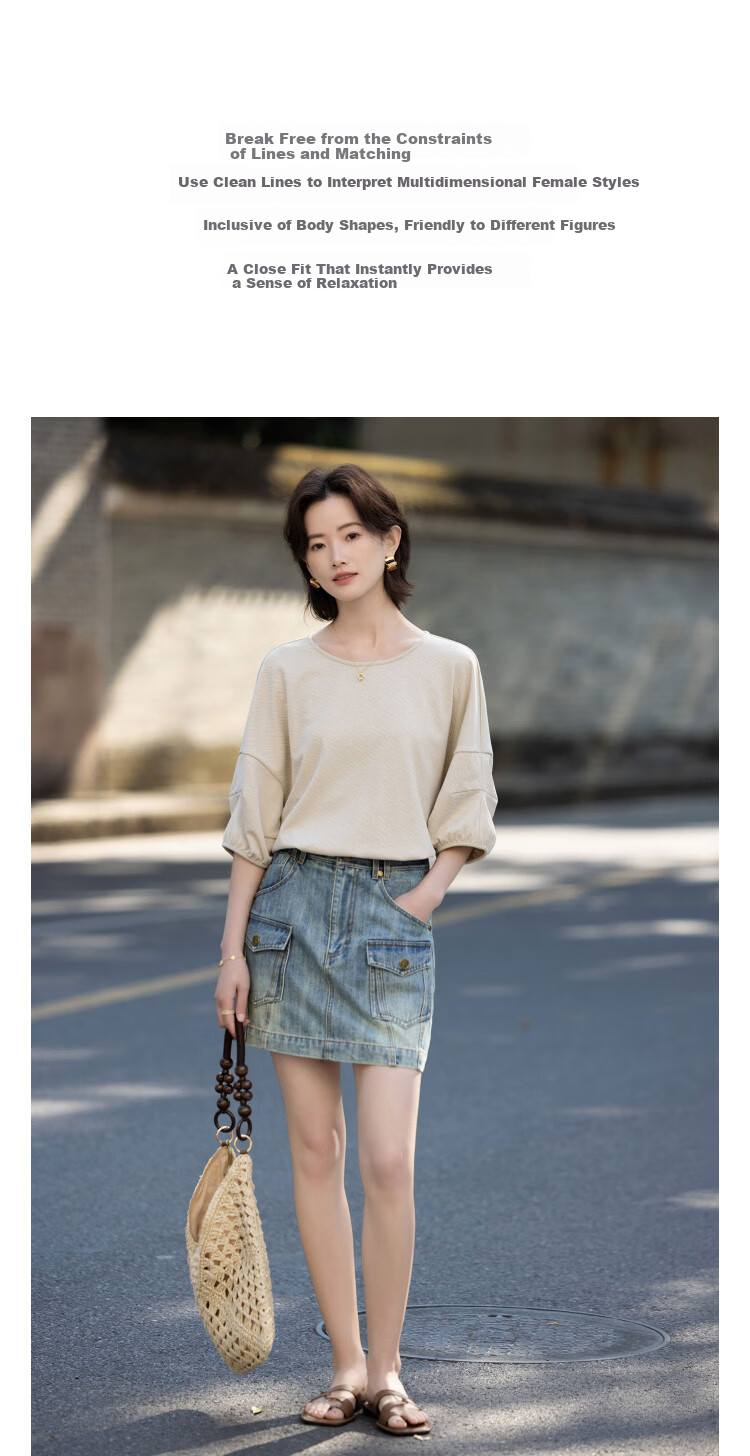 Demana [Relax Channel] Summer Urban Simple Round Neck Half Sleeve Loose Slim Fit Petite Shirt for Women High-End Feel 2