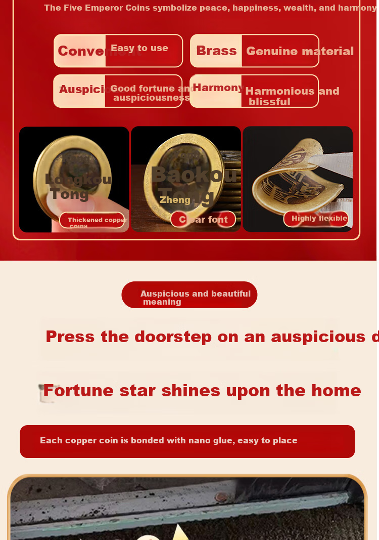 Bin Yue Five Emperor Coins Door Threshold Stone Safety Copper Coins 6