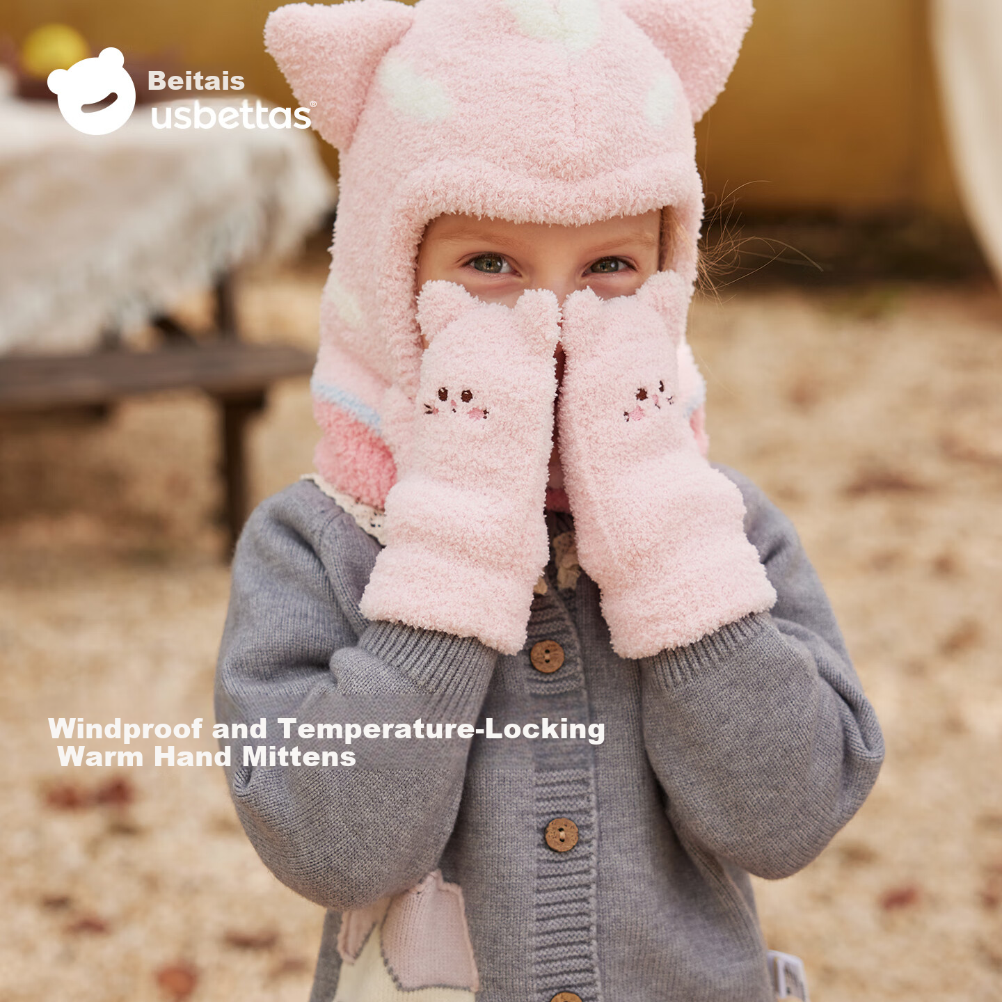 Beitais Children's Winter Gloves Fleece Thickened Warm Boys Girls Half-Fleece Anti-Frost Mittens