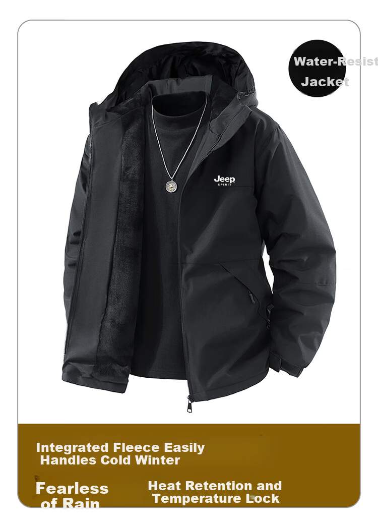 JEEP SPIRIT Men's Autumn Winter Casual Fleece-Lined Warm Jacket Windproof Waterproof Outdoor Sports Dark Gray/Black 4XL 1