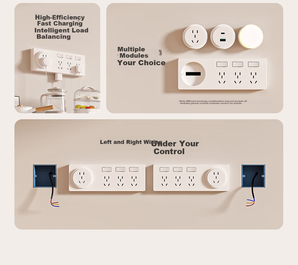 AUX 86-Type Expandable Power Strip Extension Track Converter Flush-Mounted Household Multi-Outlet with Switch Three-Switch 21-Socket + USB + Type-C Left Expansion Gray 2