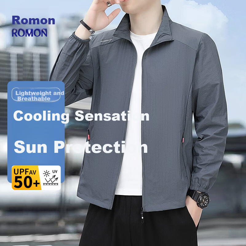 ROMON Men's Sunscreen Jacket Ice Silk Loose Breathable Outdoor Coat Men's Wear 3031 Dark Gray M