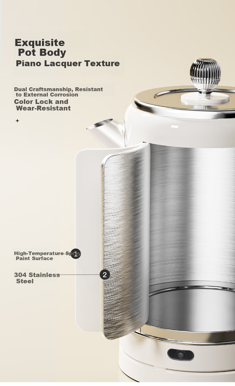 Modong Electric Kettle Double-Layer Anti-Scald 1.8L Large Capacity Household Electric Kettle 304 Stainless Steel Inner Liner High Power 1500W Fast Boiling MD-DSH08R 9