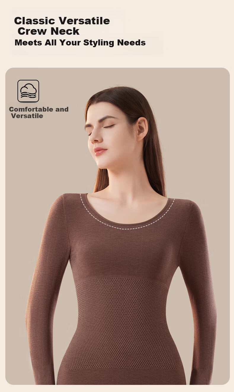 GUJIN Women's Wool Thermal Underwear Set - Seamless Slim Fit Autumn Winter Shaping Bodywear Top and Bottom 13