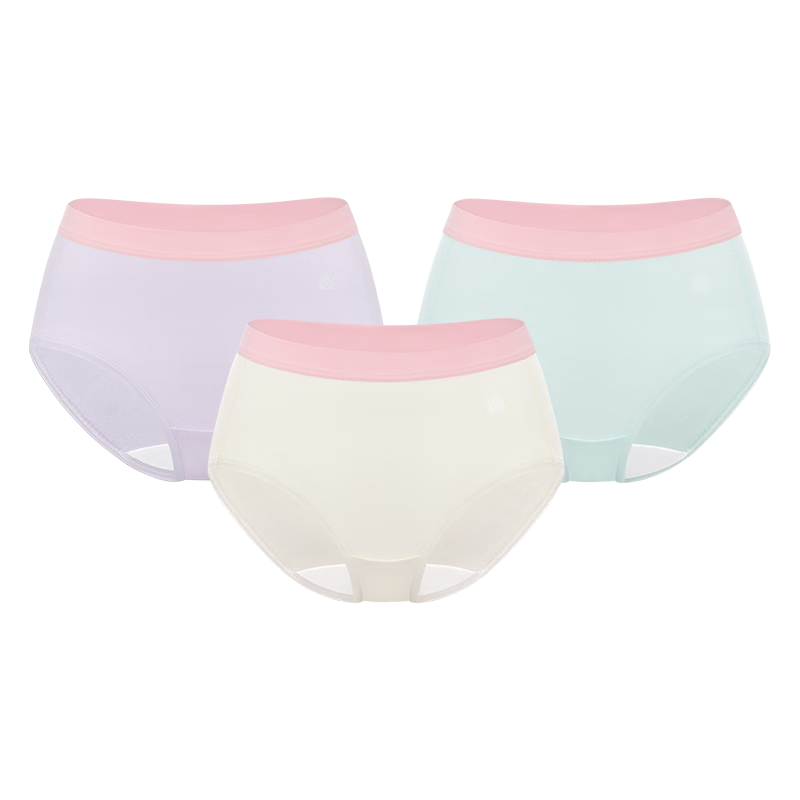 PurCotton Children's 7A Mesh Antibacterial Crotch Elastic Boxer Briefs, Milk White + Morning Mist Purple + Light Blue-Green (Pink Waistband)