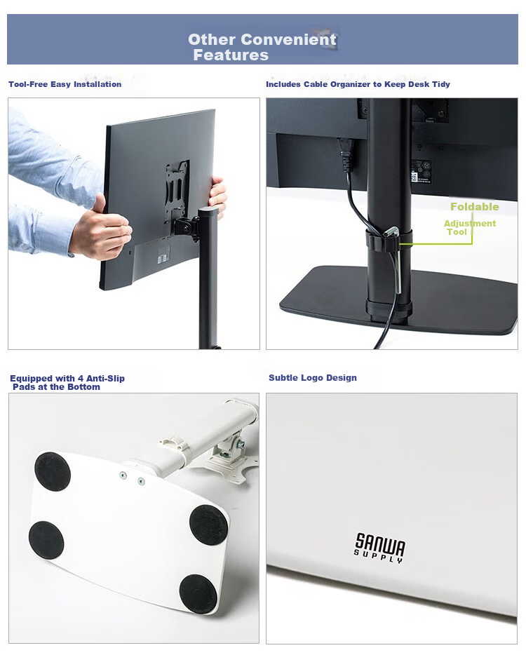 SANWA Vertical Monitor Stand Adjustable Height and Angle Non-Slip Base 27-inch Easy Installation LA020 Black 12