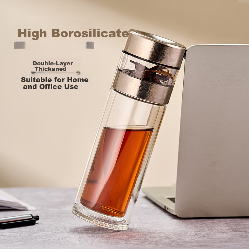 Gold Inlaid Jade Glass Cup Pure Titanium Antibacterial Tea Brewing Cup Pure Titanium Tea Infuser Business Double-Layer Tea Water Separation Cup Men's Car Travel Water Bottle