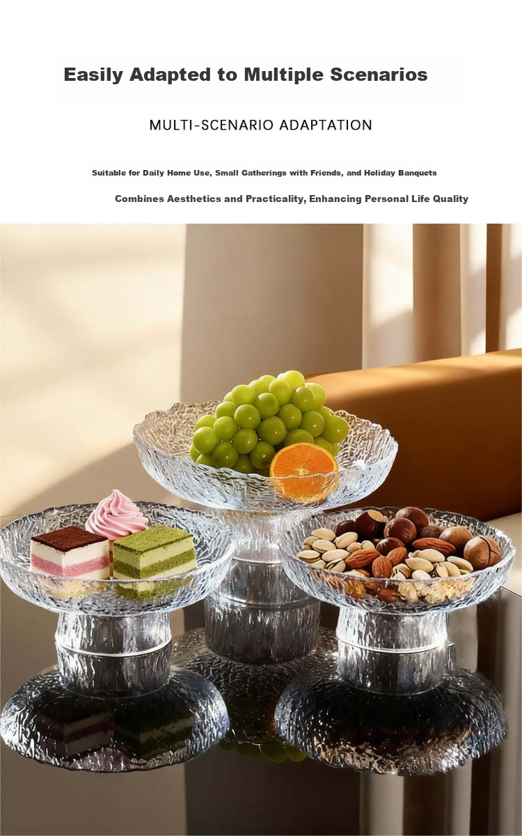 Edo Tall Glass Fruit Plate New Year Household Fruit Tray Dried Fruit Snack Storage Tray Living Room Snack Plate 20cm 6