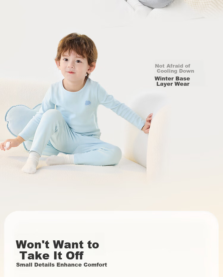 Balabala Boys and Girls Children's Underwear Set Two-Piece New Autumn and Winter Velvet Lined Thermal Top and Bottom Pajamas Red 6