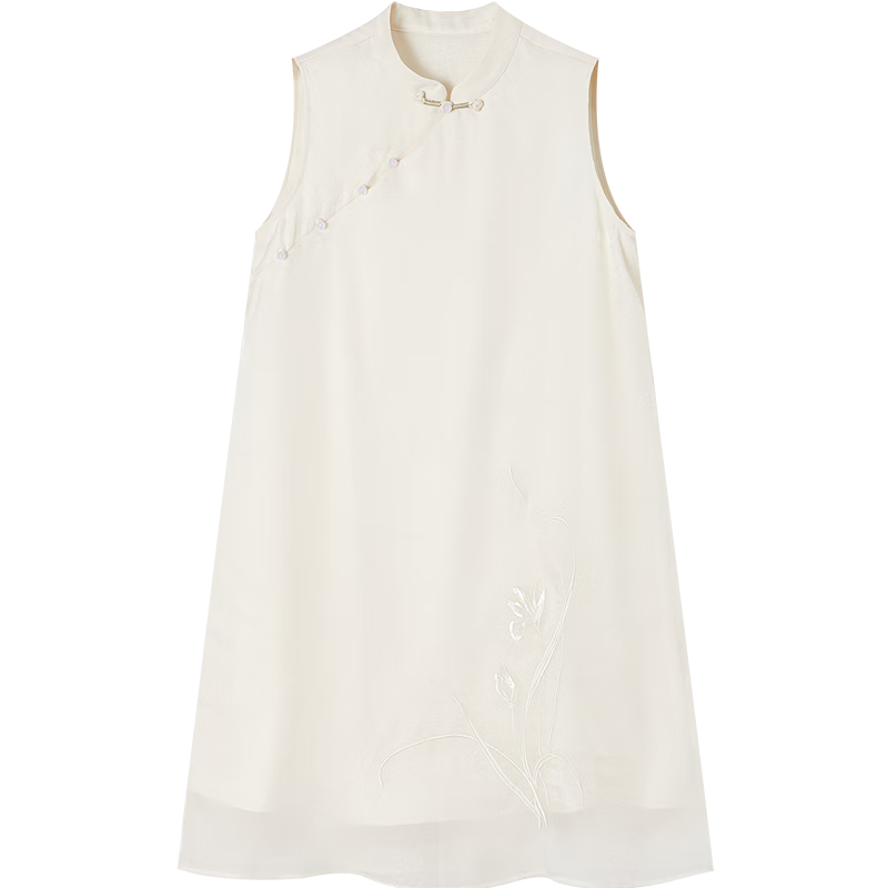 Demana Green Window Screen Summer National Style New Chinese Satin Embroidered Frog Button Sleeveless Slim Dress for Petite Women