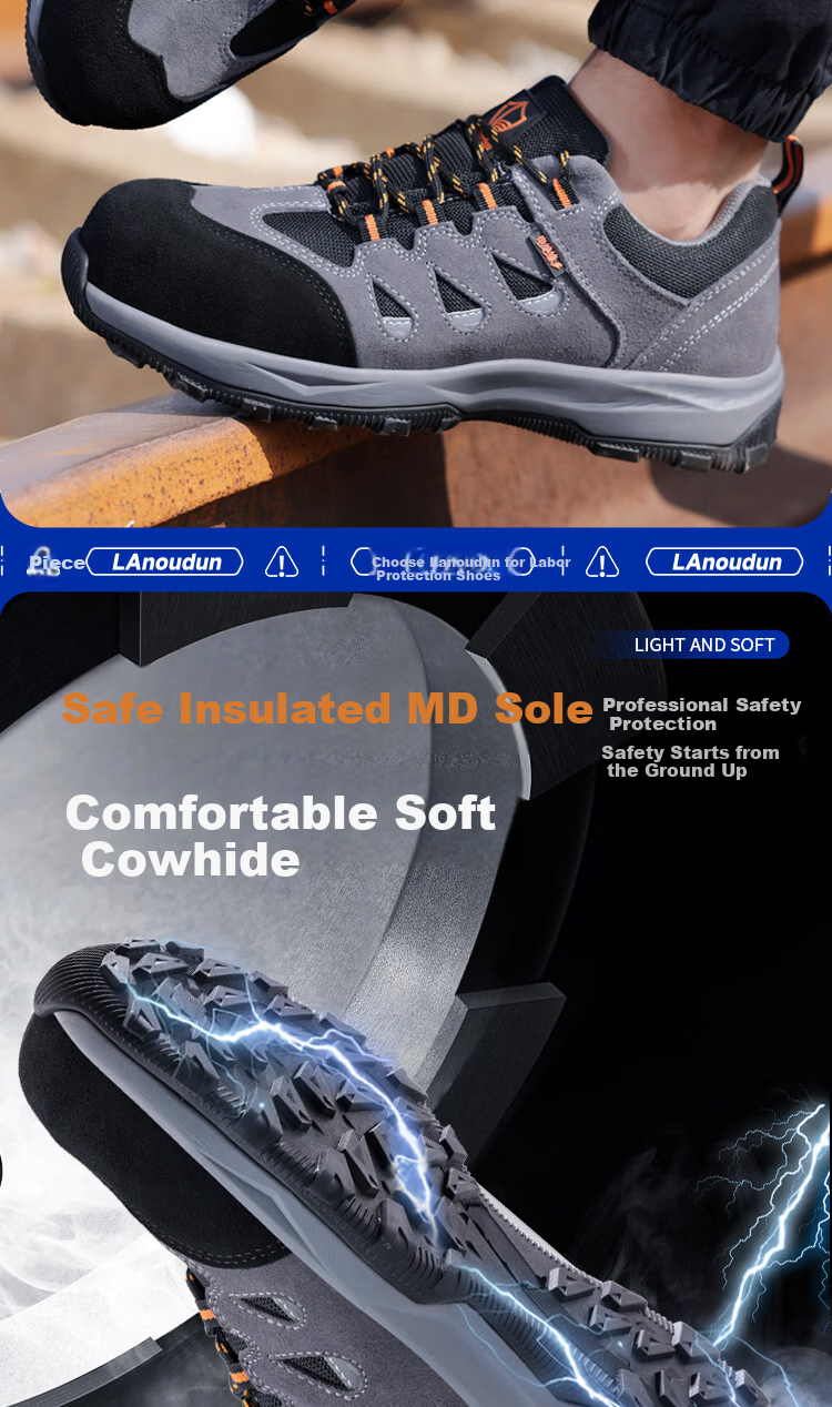BlueOwl Shield Men's Summer Breathable Anti-Slip Electrician Insulated 10KV Anti-Smash Anti-Puncture Comfortable Work Shoes D206GY Size 45 3