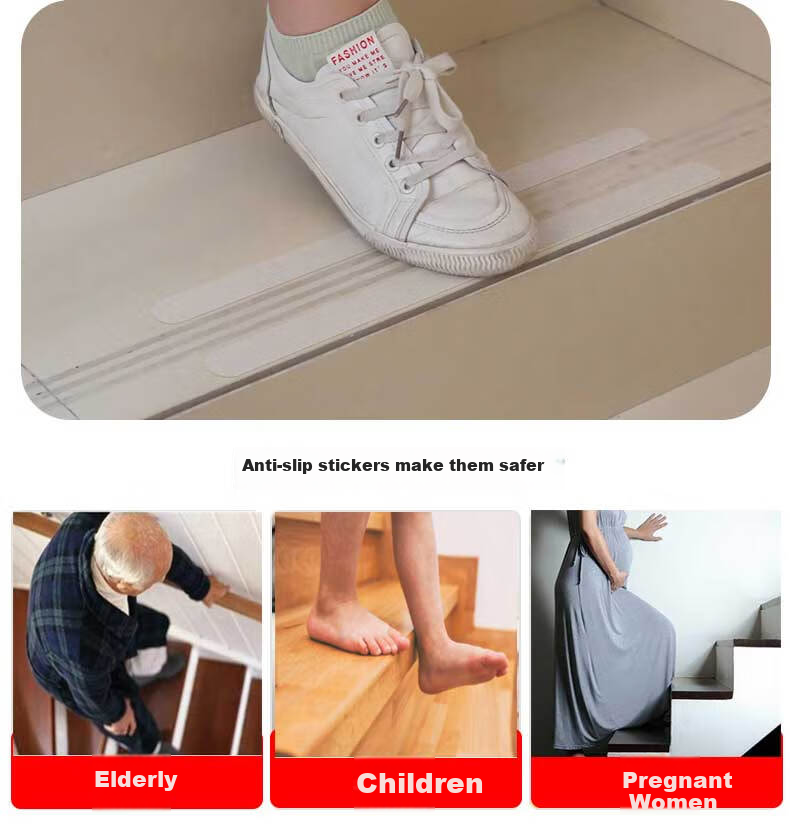 Oumai Bathroom Non-Slip Stair Step Anti-Slip Tape Transparent 2*38cm 12-Pack 2