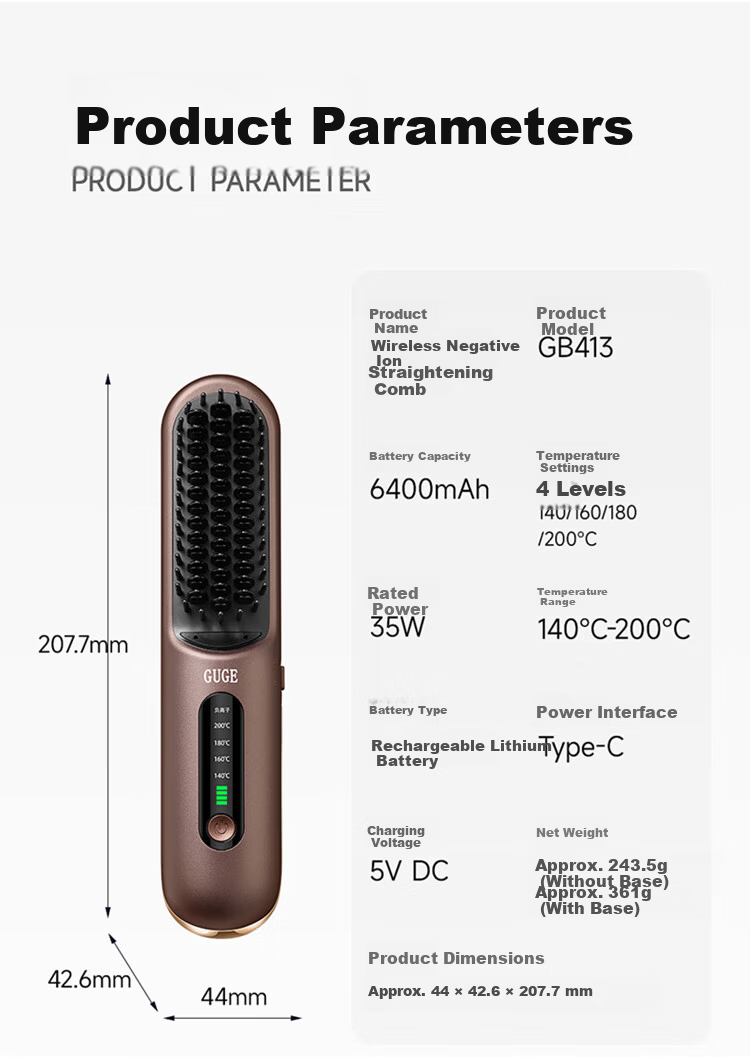 GUGE [567 Million Negative Ions] German Wireless Hair Straightening Brush Dual-Use Negative Ion Straightening and Curling Comb High Volume Hair Clip Flat Iron Mother's Day Gift 16