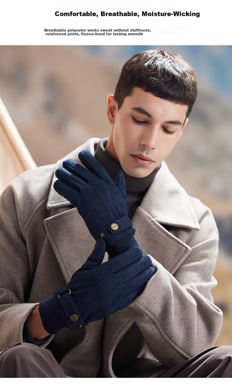 JEEP Winter Riding Cotton Gloves for Men, Fleece Lined, Thickened Cowhide Velvet Touchscreen Motorcycle Electric Bike Windproof Warm Gloves 4