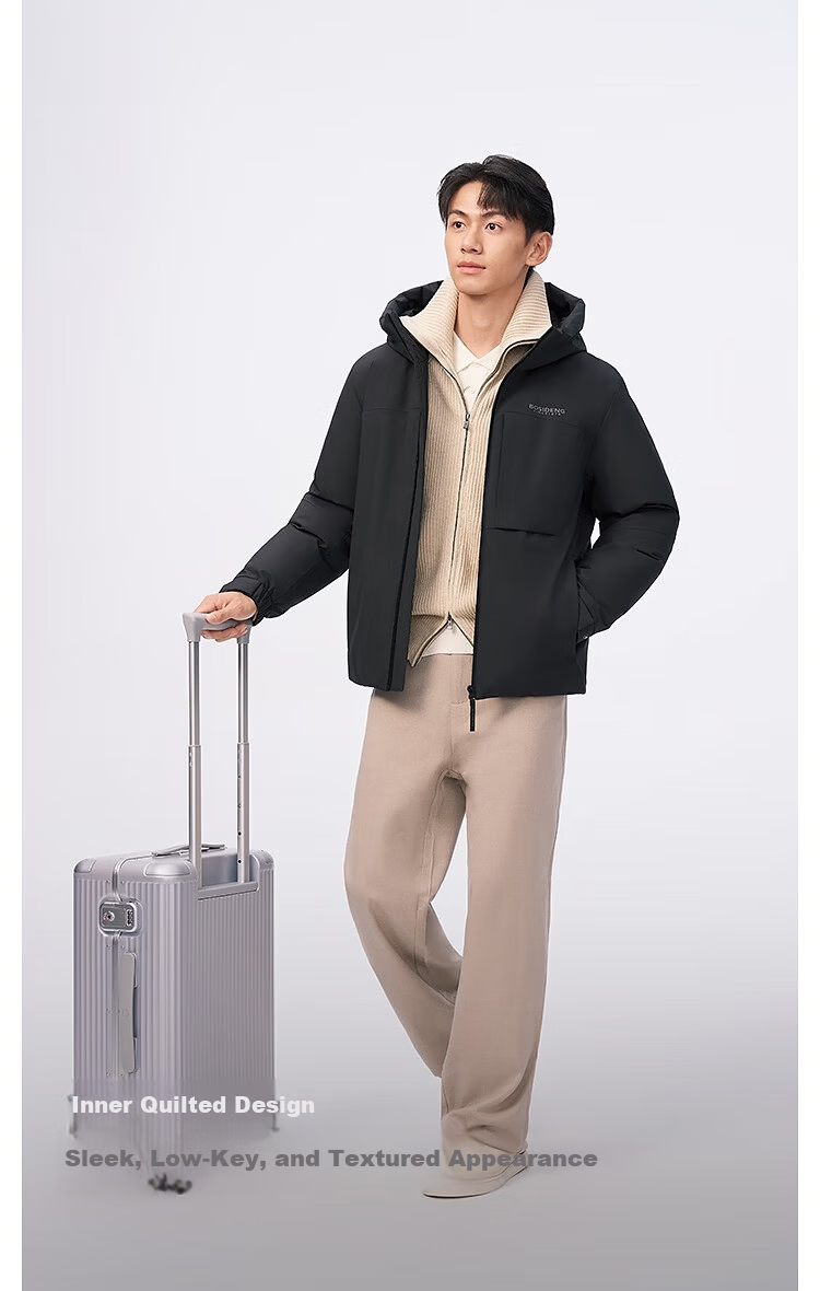BOSIDENG Men's Off-Season 90% Down Thickened Hooded Loose Short Casual Warm Jacket 5