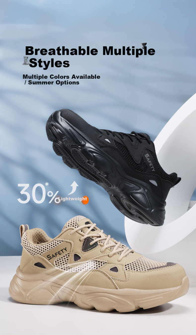 Weirdun Men's Summer Breathable Anti-Smash Steel Toe Anti-Puncture Wear-Resistant Work Safety Shoes F123ST Size 37 1