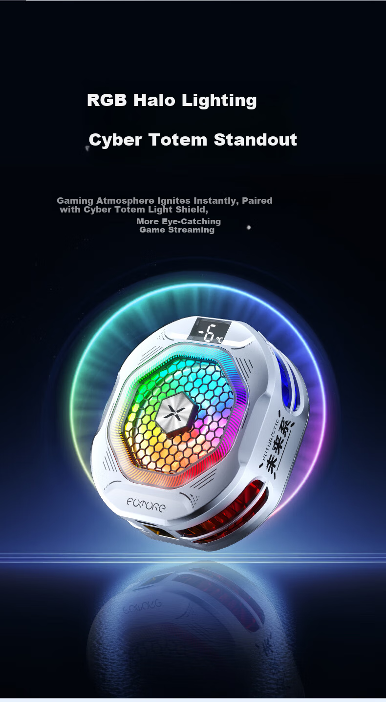 Future Series 30W Magnetic Phone Cooler FX6 RGB Lighting Gaming Live Streaming Semiconductor Cooling Clip Cooler Compatible with Tablets Apple 17 iPad Xiaomi Red Magic iQOO 10