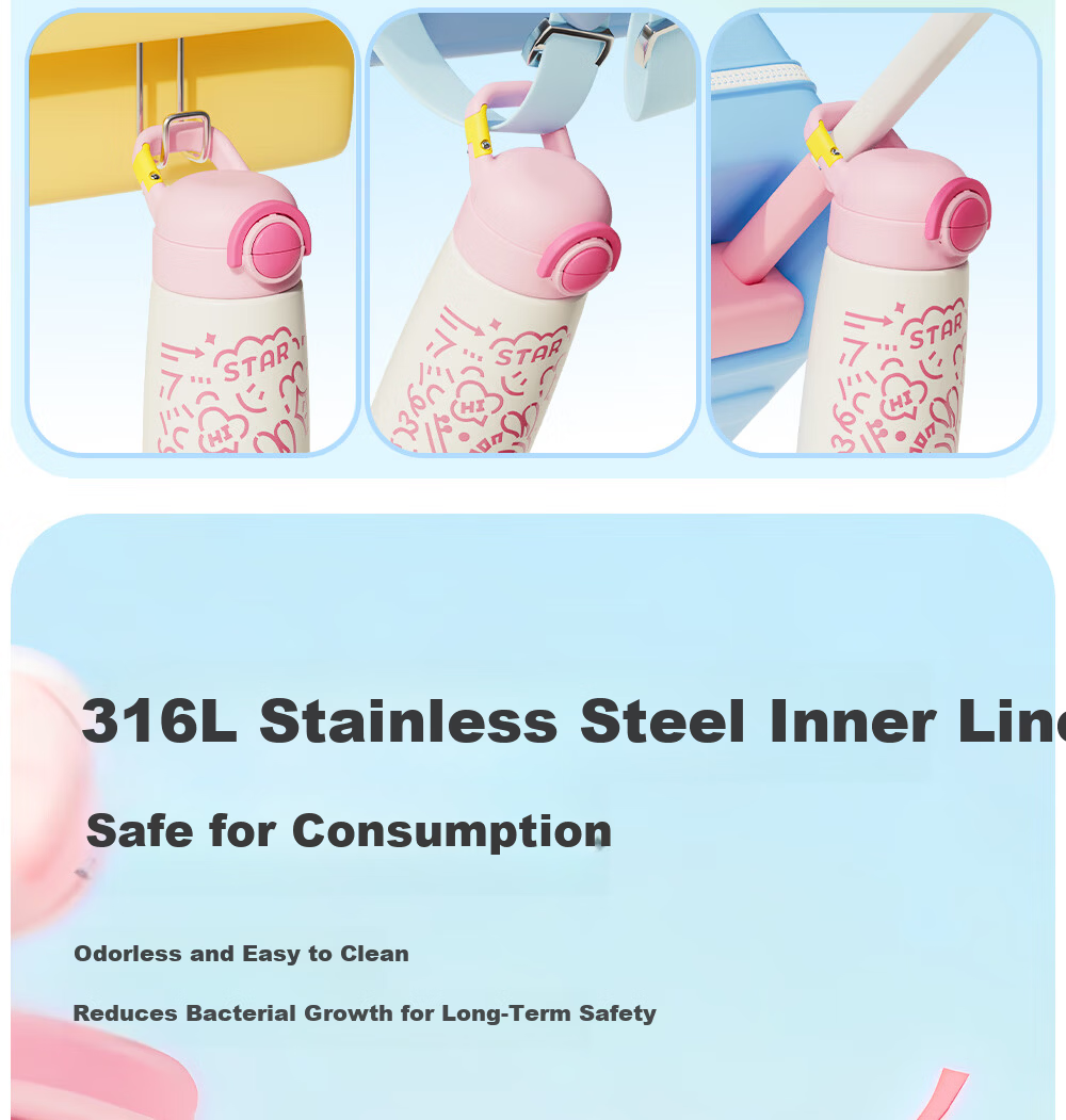 FGA Fugang Children's Insulated Bottle 316L Stainless Steel Large Capacity Straw Cup for Boys and Girls Students School Use 10